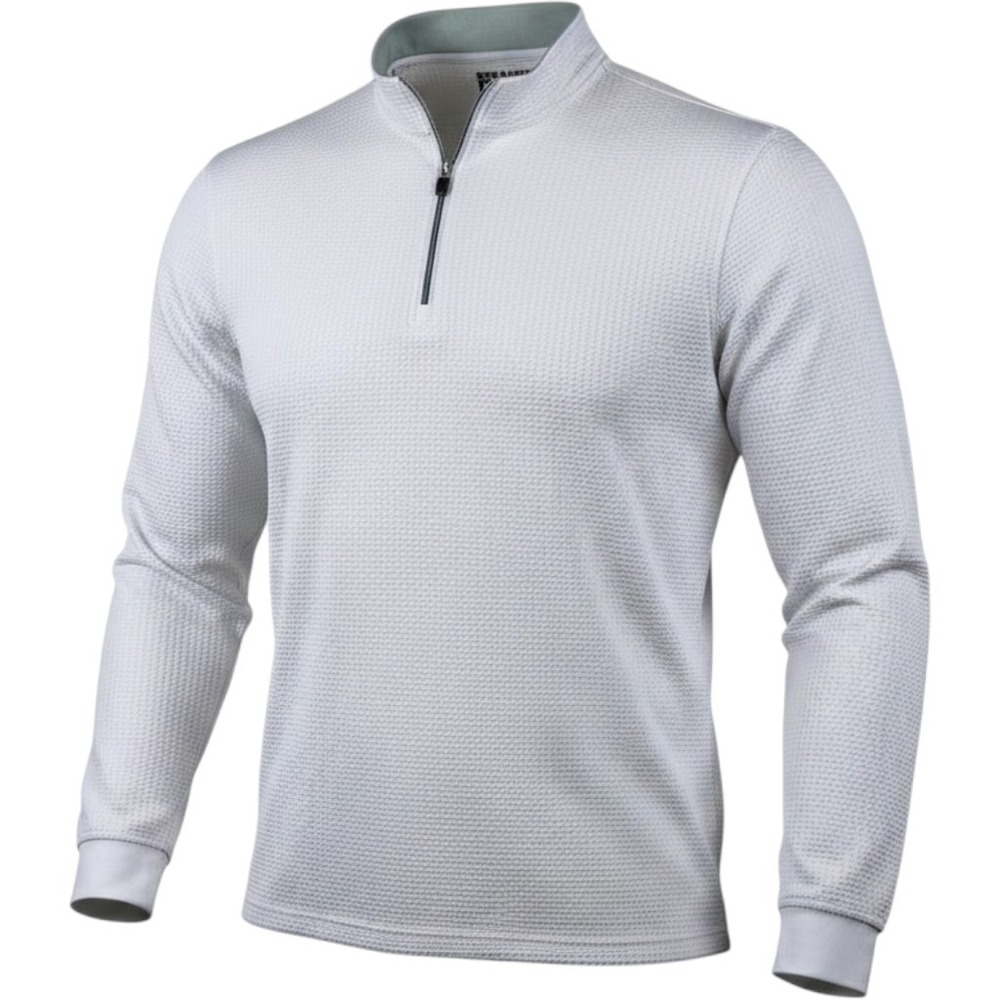Straight Down Mens XXL White Waffle Knit Quarter Zip Pullover Golf Sweater Logo